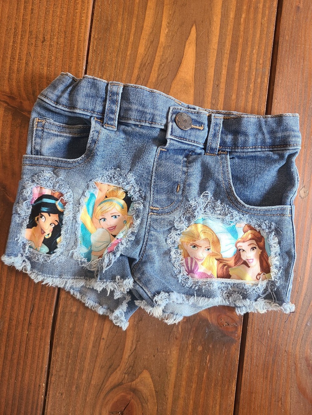 Custom Distressed Shorts with Princess Patches - 4T
